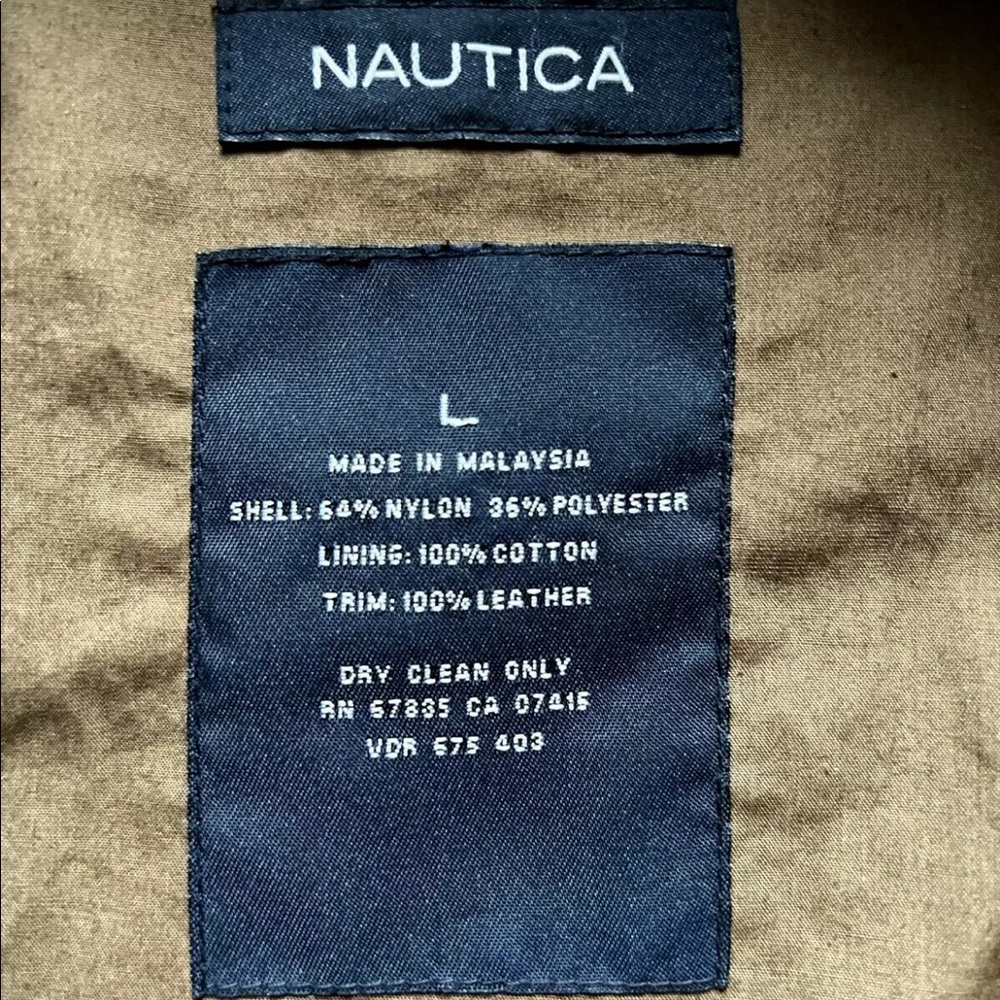 Vintage Nautica Mens Med Brown Bomber Style Jacket Leather Collar Size L - Picture 13 of 13